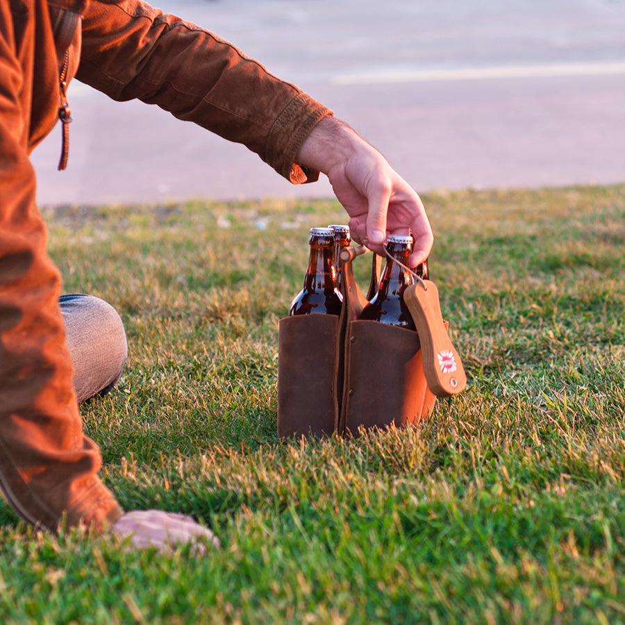 el yapımı deri bira taşıma çantası